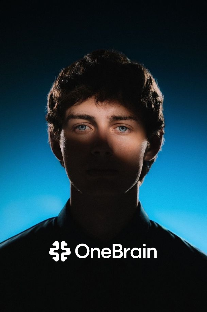 OneBrain brand portrait, with a band of light across the eyes